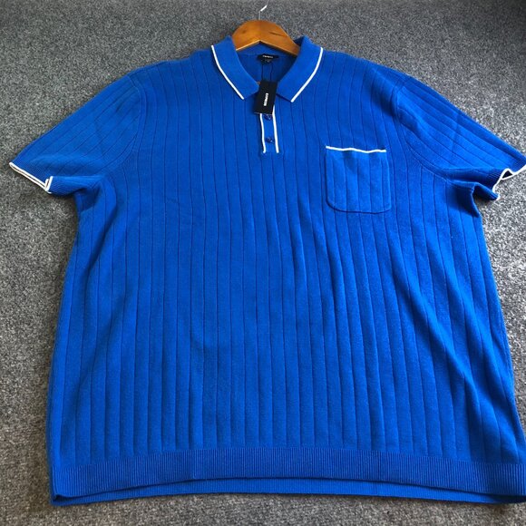 Express Shirt Mens XXL Blue Knit Modern Prep Sweater Polo 100% Cotton Workwear - Picture 3 of 8